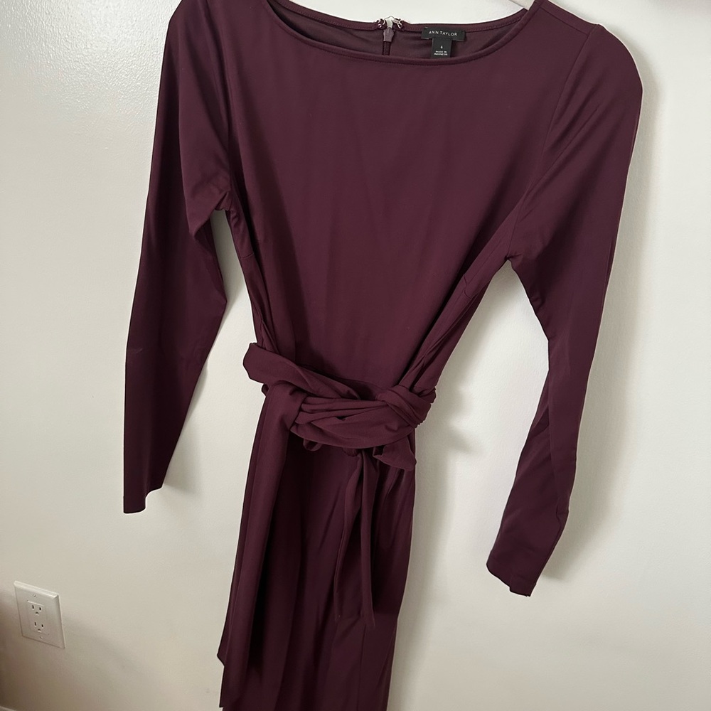 Ann Taylor Rich Burgundy Long Sleeve Dress